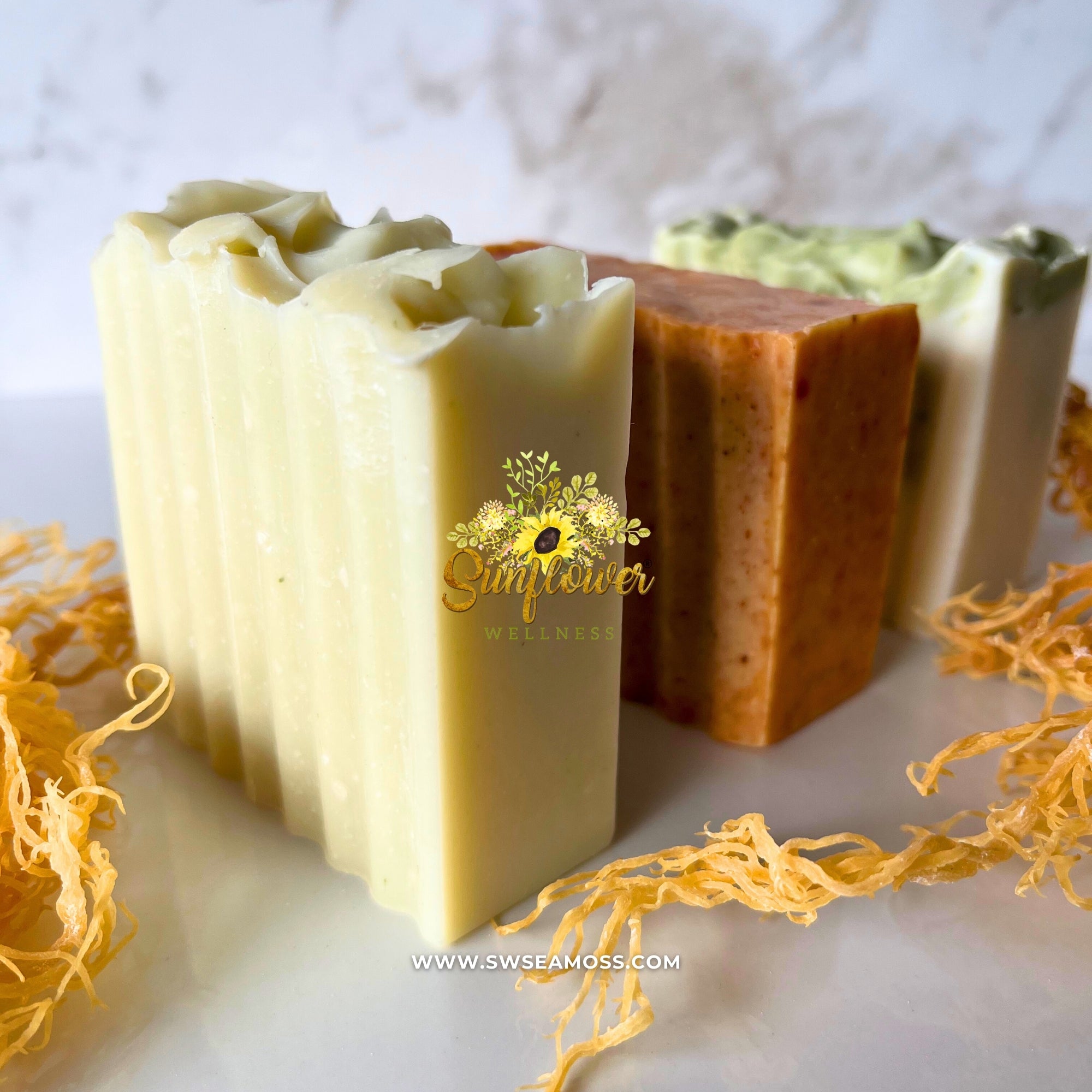 Sunflower wellness sea moss soap collection, made from all natural oils and sea moss from saint lucia